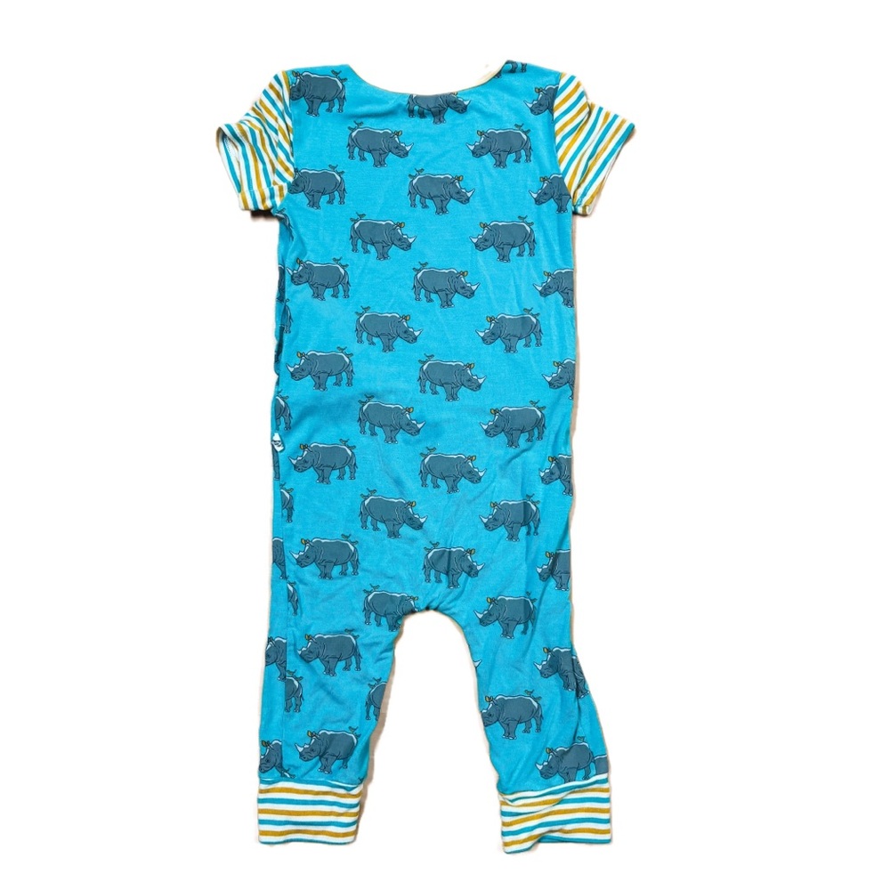 Free Birdees Blue & Yellow Mixed Print Rhino Graphic Short Sleeve Jumpsuit 2T